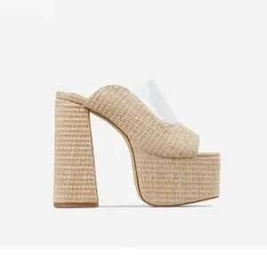 New! EGO Natural Woven Block Heel Platform Heels 10M UK 8 NWOT